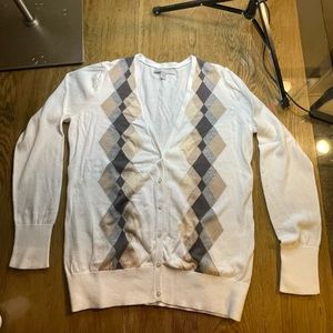 Neutral multi-colored v-neck large cardigan. Pre-loved